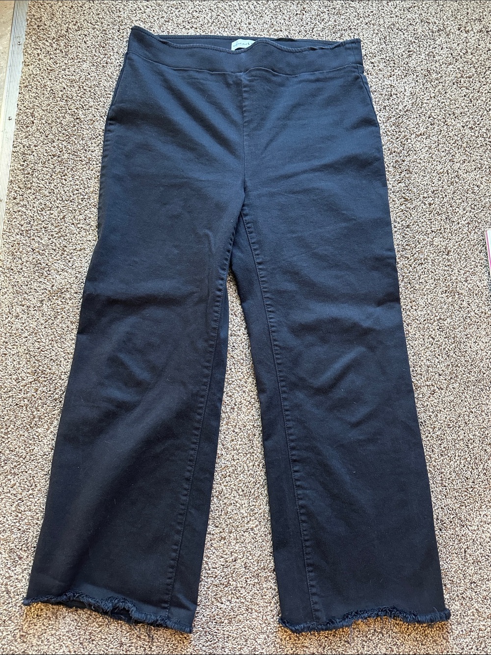 LOFT Black Straight-Leg Cropped Raw Edge Hem Pants